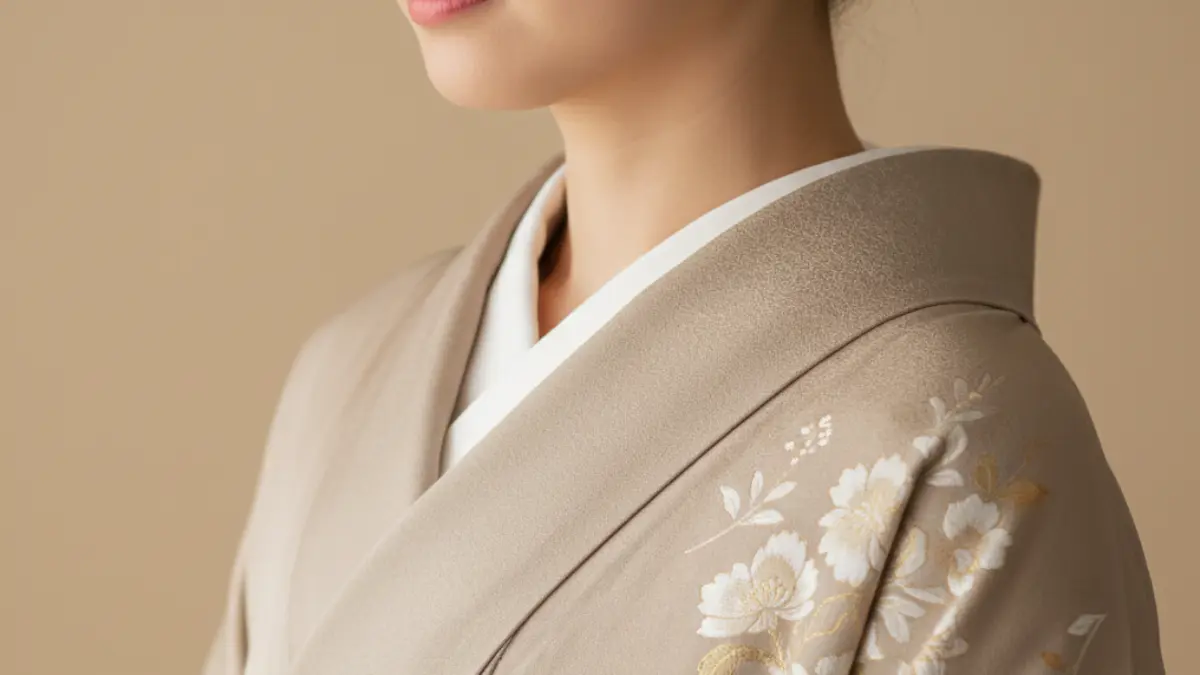 ばけばけ着物の半衿と帯結びのディテールを捉えた明治風スタイルのクローズアップ