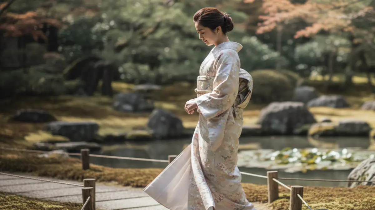 ペチコートで裾さばきがよく歩きやすくなった着物の後ろ姿