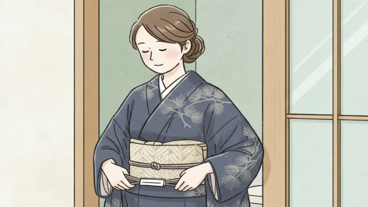 着物トイレで基本となる裾を胸下でまとめて着物クリップで留めるシーン