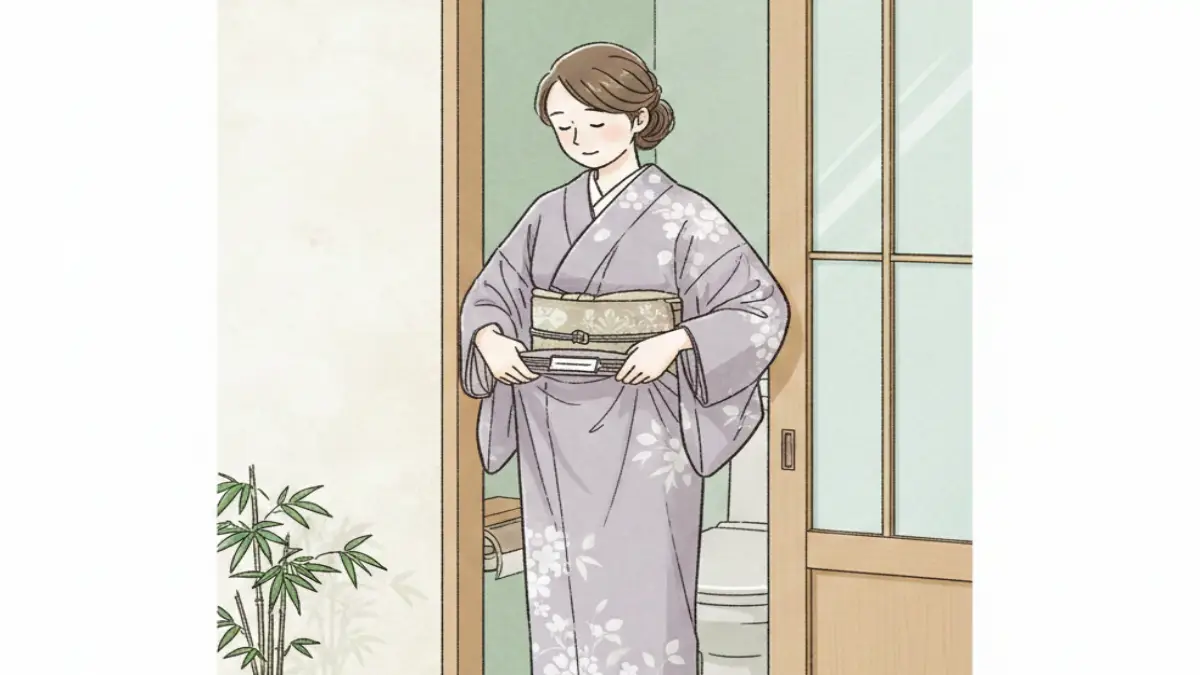 着物クリップで裾と長襦袢をまとめて留める手順を示すイメージ