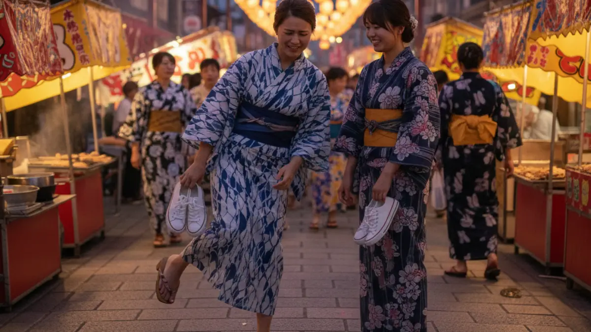 下駄で足が痛くなってしまうイメージ