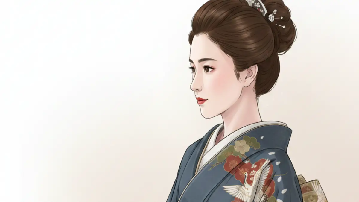 着物の襟元が整い、半衿が上品に見えている着姿