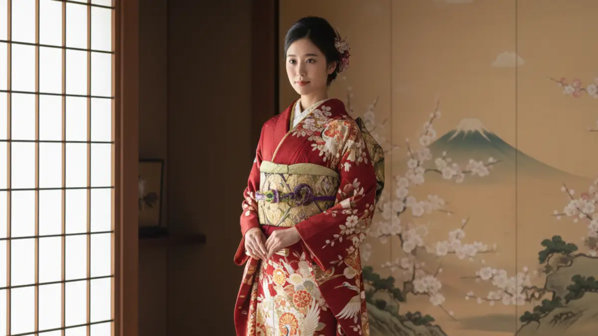 京都きもの友禅の振袖レンタルで前撮り撮影を行うイメージ