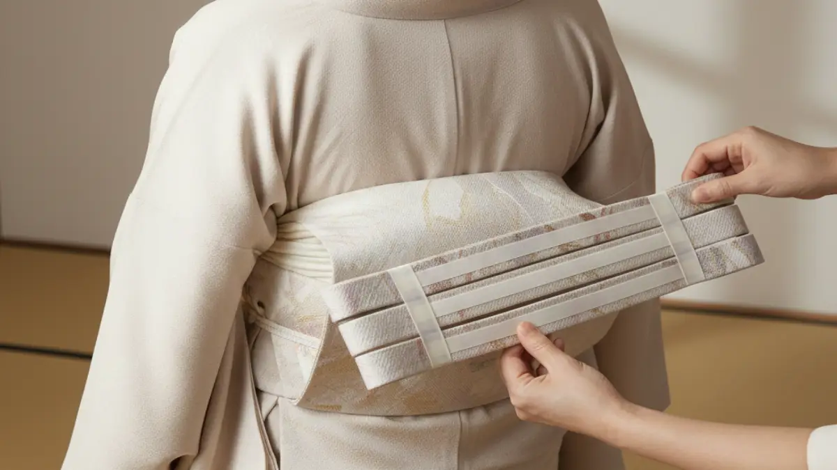 三重仮紐を背中側で使う帯結び途中のイメージ