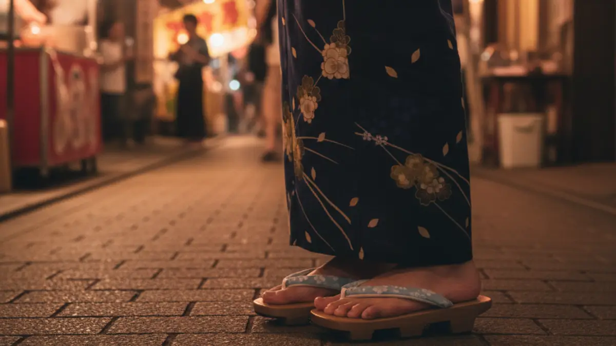 夏祭りで浴衣に下駄を合わせた足元のイメージ画像