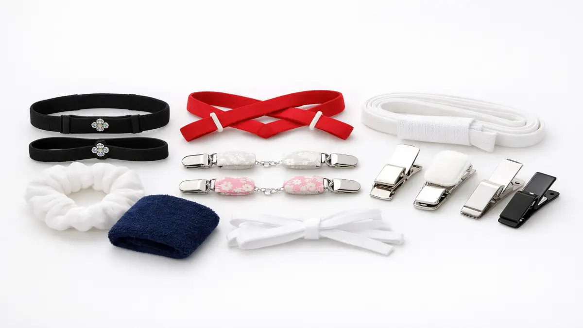 浴衣用袖止めグッズを横並びで整理した商品イメージ