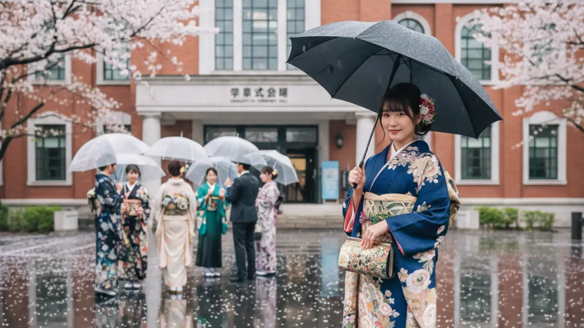 雨の日のバッグ対策 雨の日に袴の卒業式バッグを濡れや汚れから守る対策イメージ
