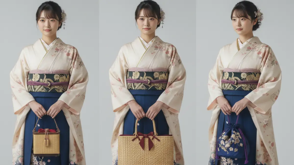 袴バック選びの判断基準 卒業式の袴バックを大きさと色のバランスで判断するイメージ