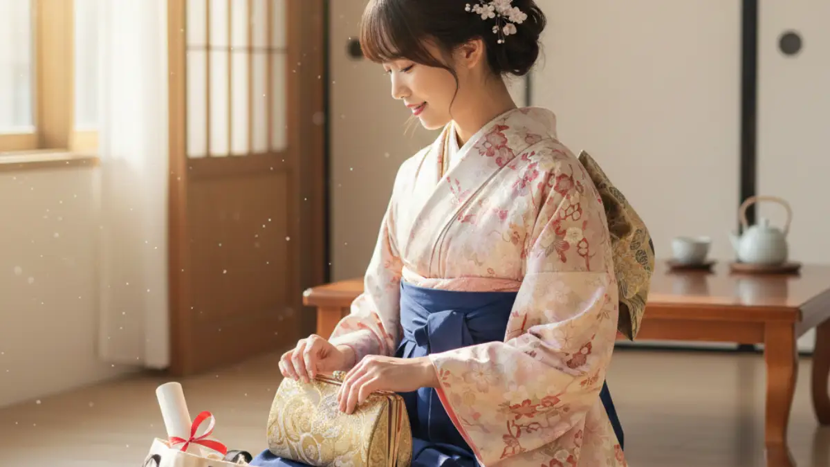 袴バッグのサイズとサブバッグ 袴の卒業式バッグは小ぶりにしてサブバッグで荷物を分けるイメージ