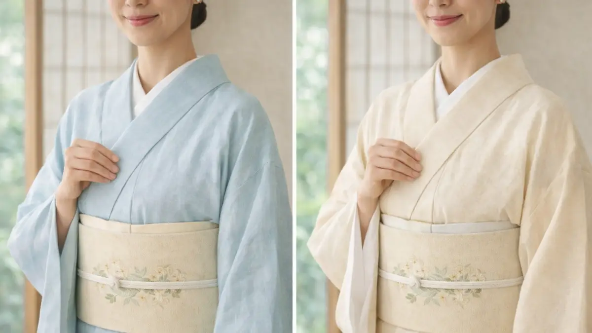 単衣と袷の着物を着比べて仕立ての違いを確認できる比較イメージ