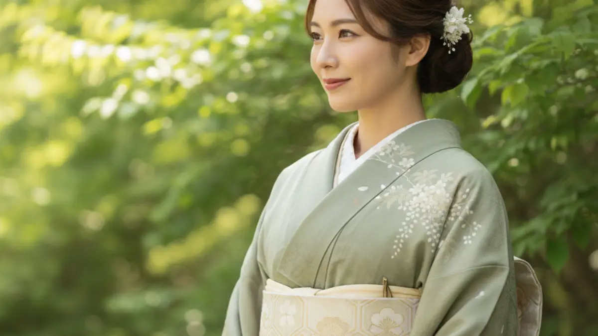 5月の単衣帯コーデ完成例 5月の単衣の着物に名古屋帯を合わせた完成コーディネート例