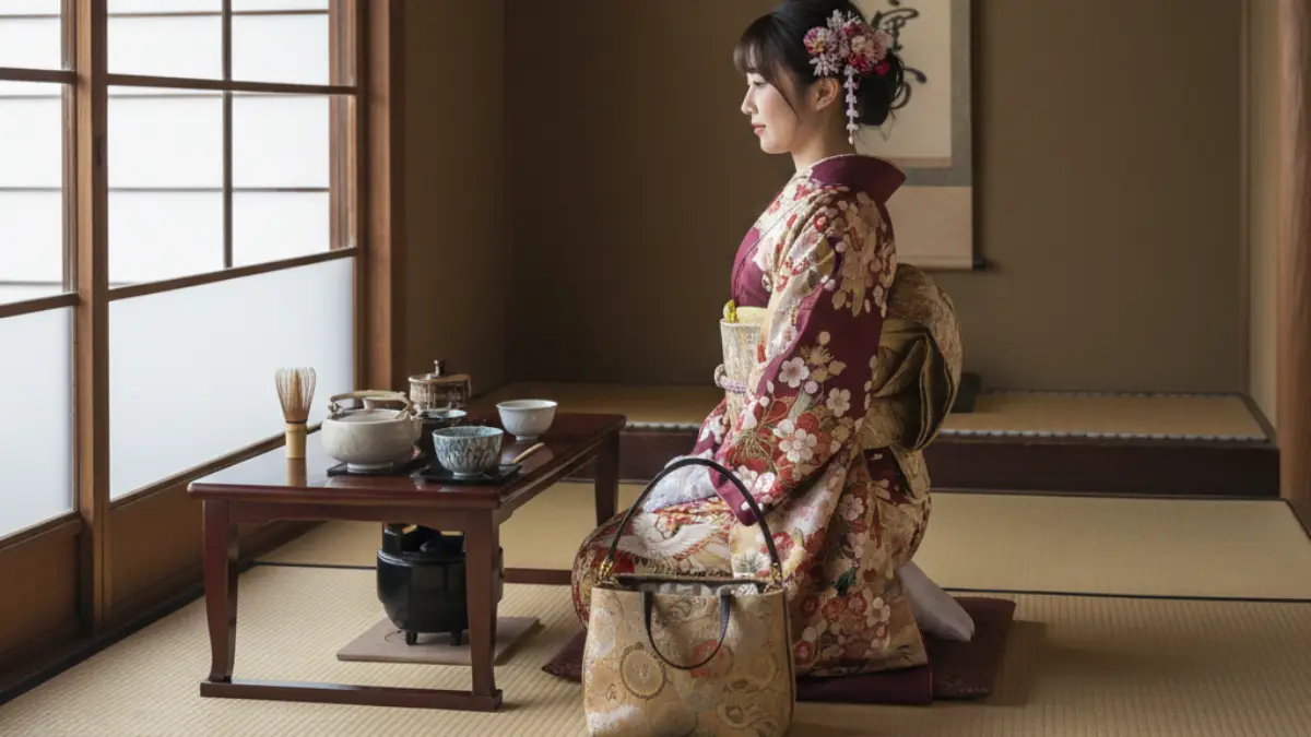 茶会でショールを畳んで収納し席入り前に外すマナーのイメージ