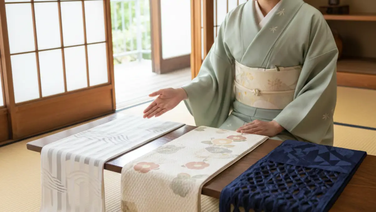 絽・紗・羅の透け感比較 絽と紗と羅の帯の透け感の違いがわかる比較イメージ