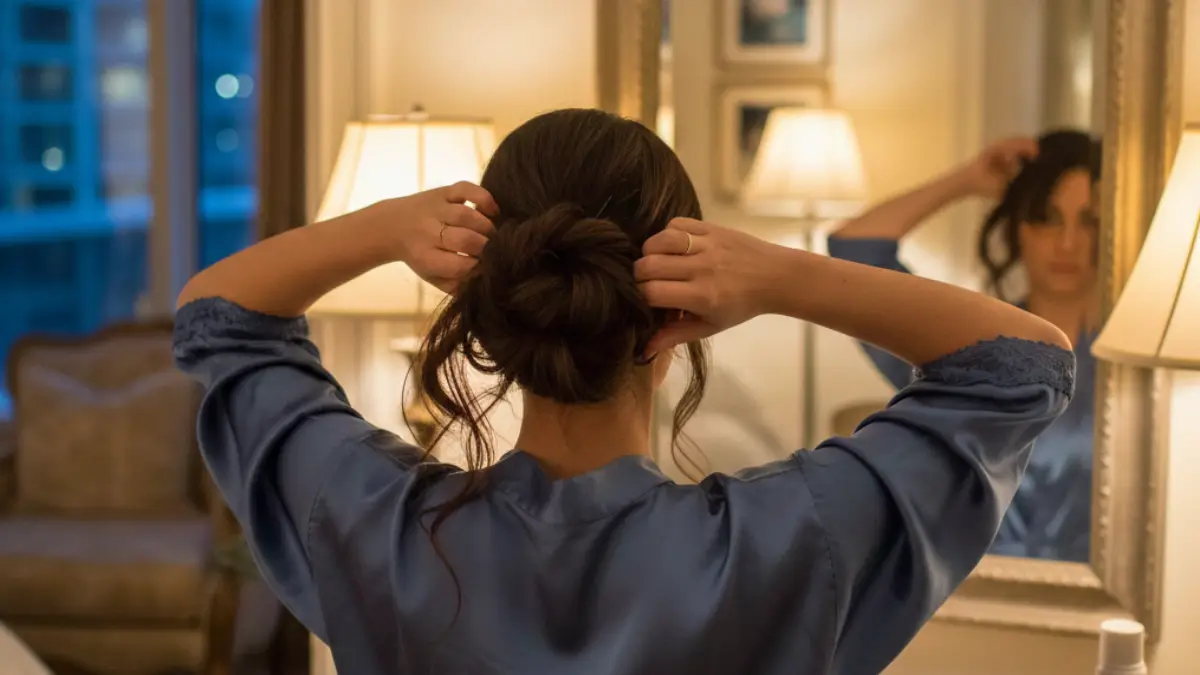 夜会巻きをセルフで作る途中工程