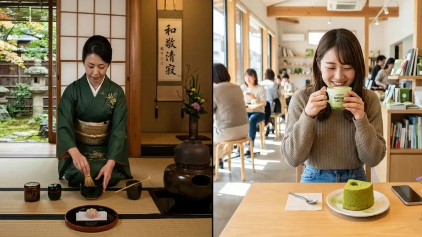 茶道体験と抹茶体験の違い 茶道体験と抹茶体験の違いを比較できるイメージ