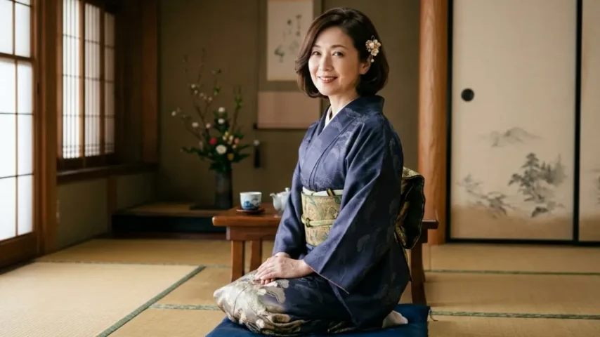 着物 髪型ボブ50代 かんざしを使ったボブヘア