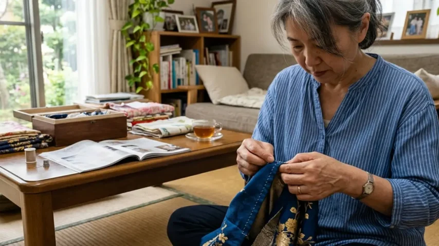 七五三 着物 産着に戻すために縫い目や加工状態を確認するイメージ