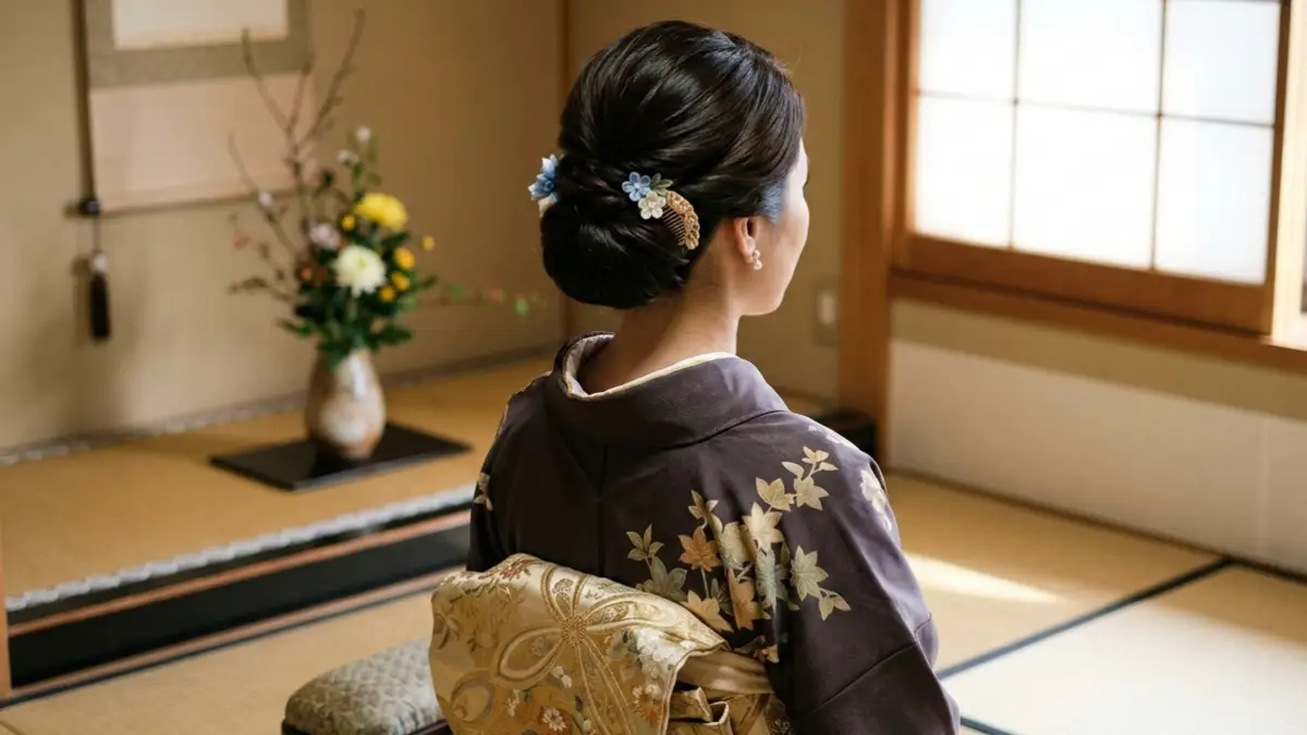 着物 髪型 ロング大人 上品な和装ヘアまとめ髪