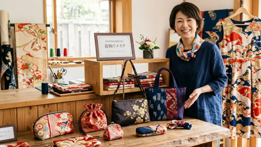 着物リメイク無料型紙で作れるワンピースやバッグの例