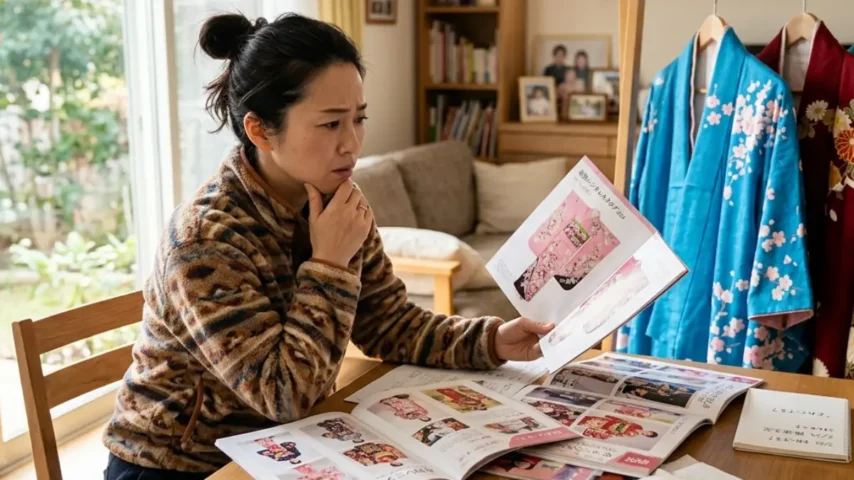 七五三 着物 のレンタルと購入を比較して迷っているイメージ