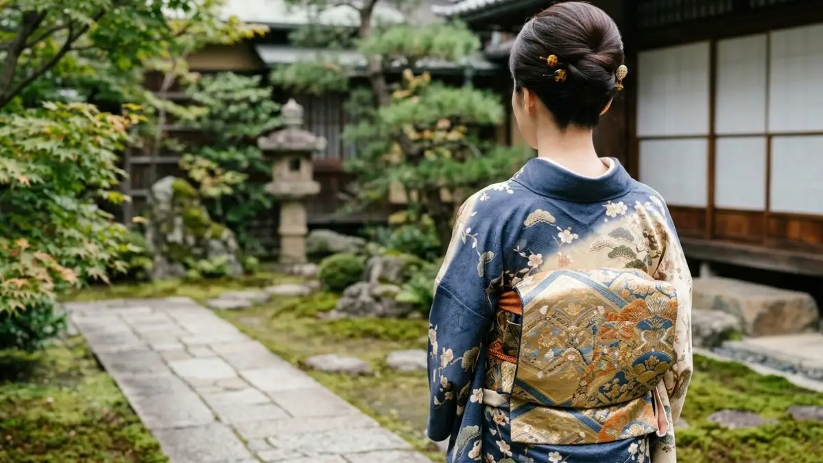 襟足が短いショートヘアの着物髪型 日本人女性