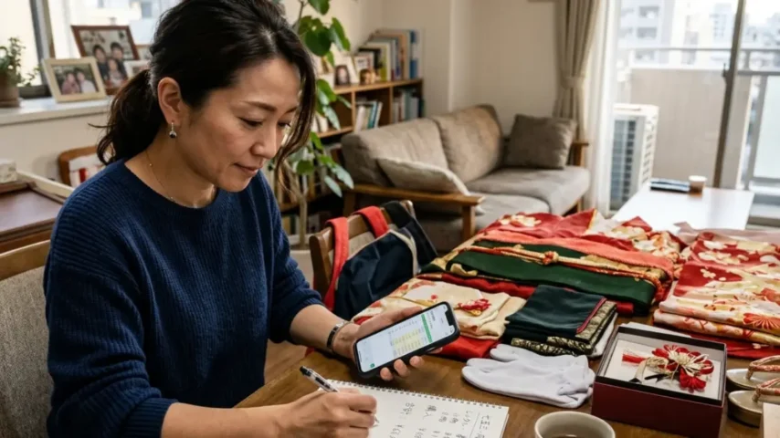 七五三 着物 産着に戻す費用を比較しているイメージ