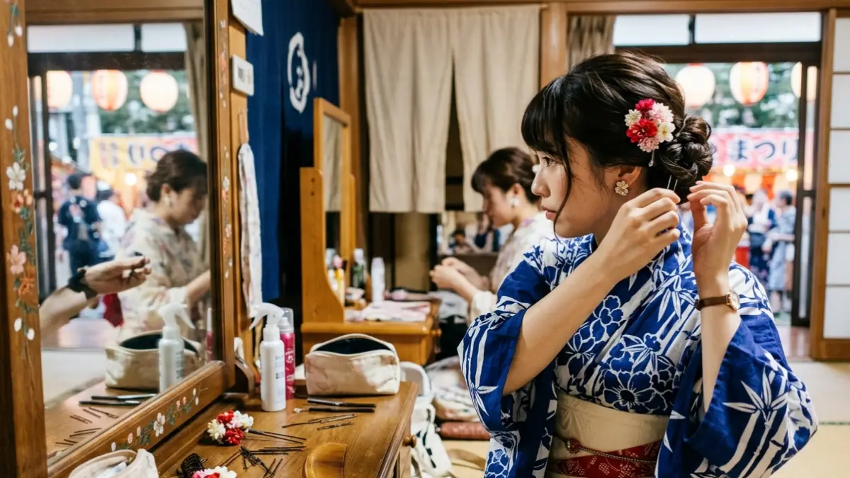 浴衣髪型 ロングお団子 作り方