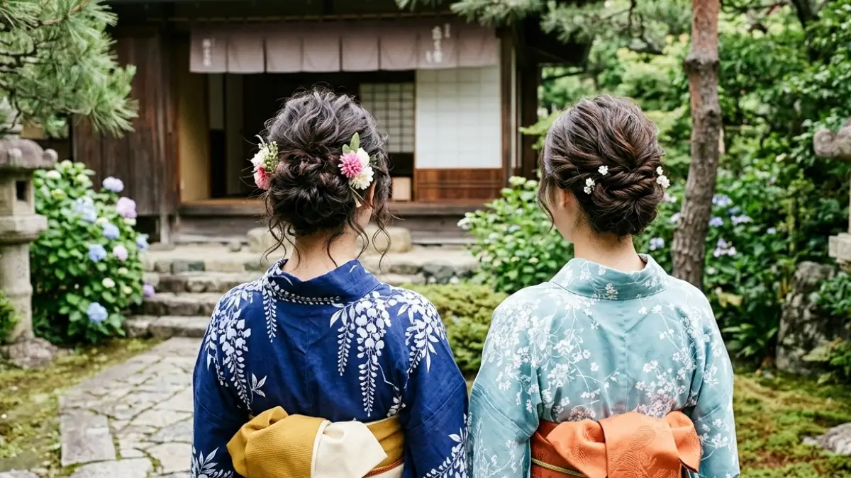 浴衣髪型ふわふわの基本スタイルがわかる日本人女性のまとめ髪アレンジ