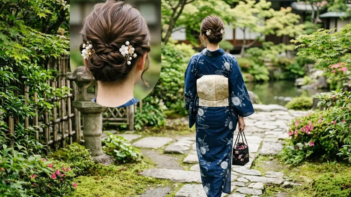 浴衣髪型ふわふわの黄金バランスがわかる日本人女性のまとめ髪