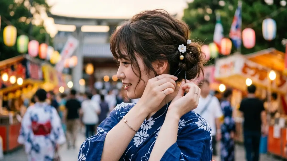 浴衣髪型ふわふわを崩れにくくするUピン固定のヘアセット方法