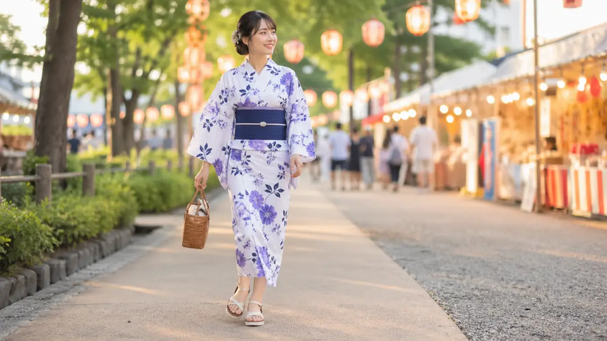 浴衣 サンダル 歩きやすい選び方を示す20代女性の足元