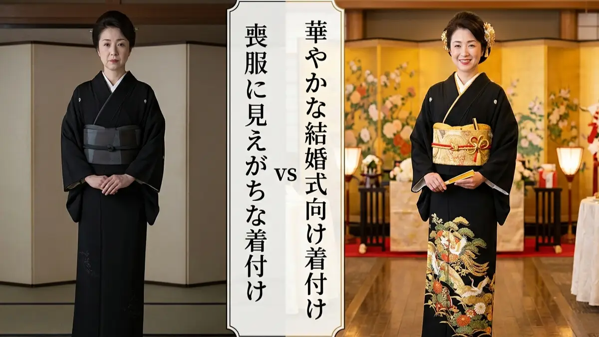 結婚式 着物黒 喪服見えを防ぐコーデ比較