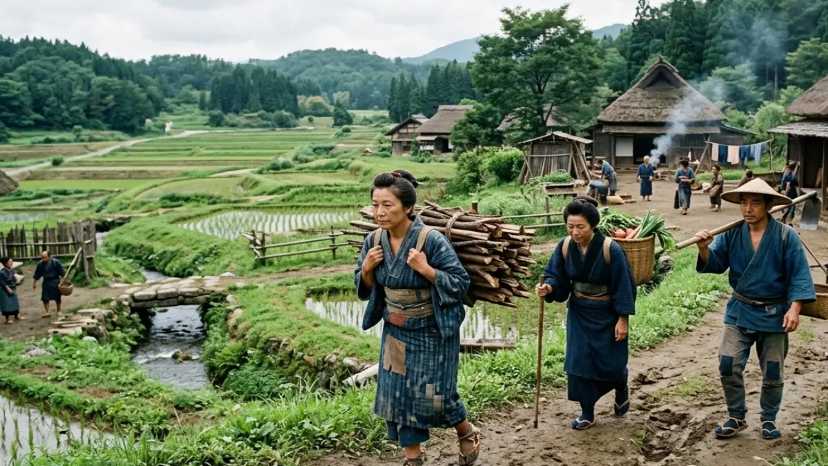 明治時代 庶民の着物 明治時代の庶民の着物の装いを表した日本人の生活着画像