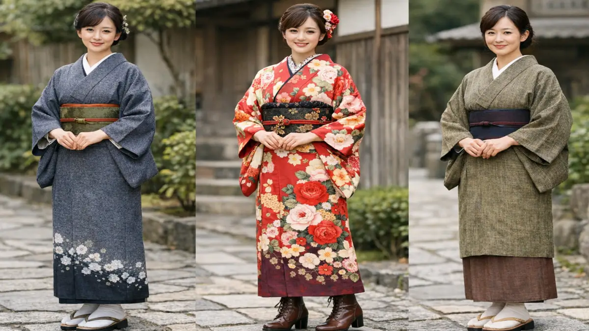 明治の着物風コーディネート比較 明治の着物 コーディネート 女性 前期後期庶民の比較