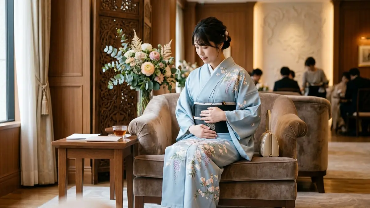 妊娠初期に結婚式で着物を着るか考える20代女性のイメージ