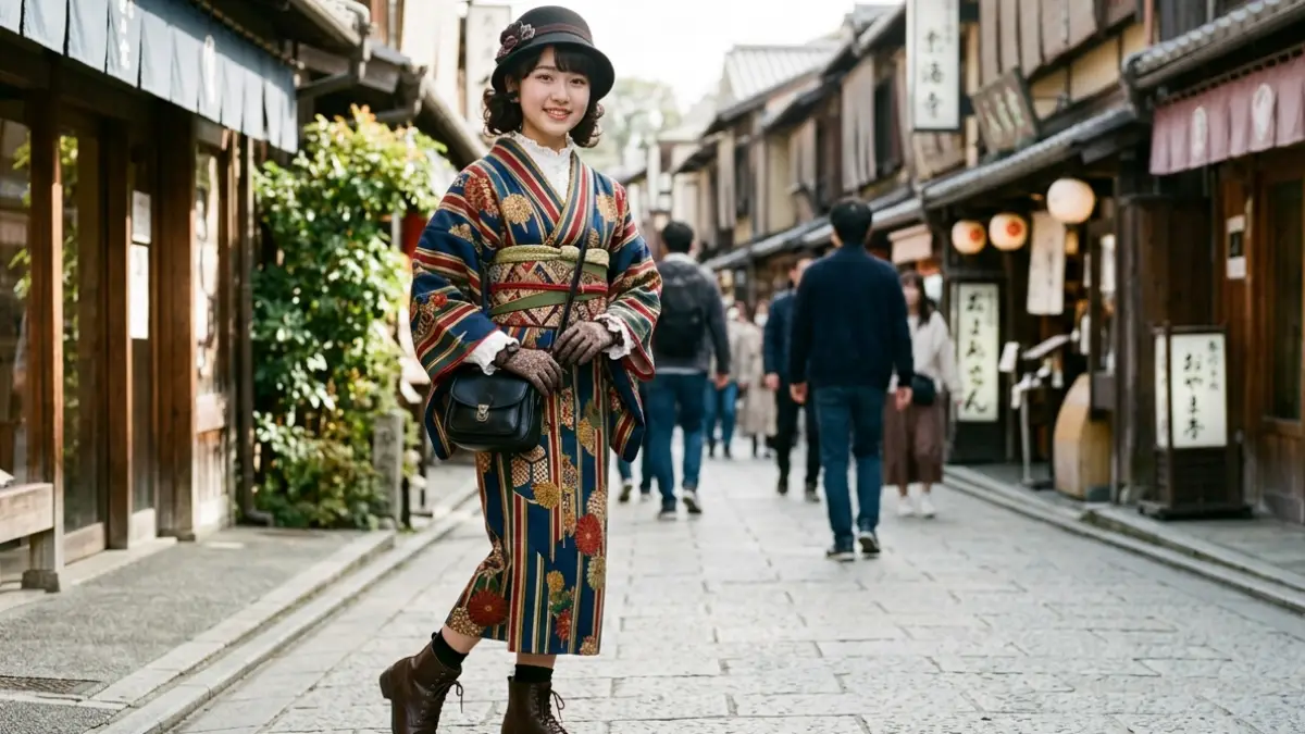 大正 ロマン着物 コートかわいいハイカラコーデ京都
