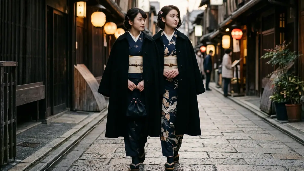 大正 ロマン着物 コートかわいいトンビコート京都コーデ