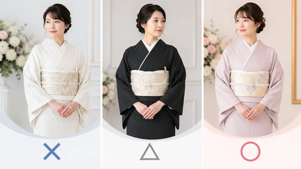 結婚式 着物色無地で避けたい色と選びやすい色の比較画像