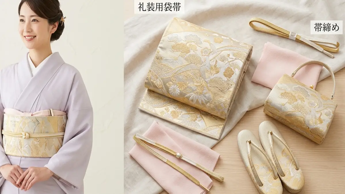 結婚式 着物色無地に合う袋帯と礼装小物の画像