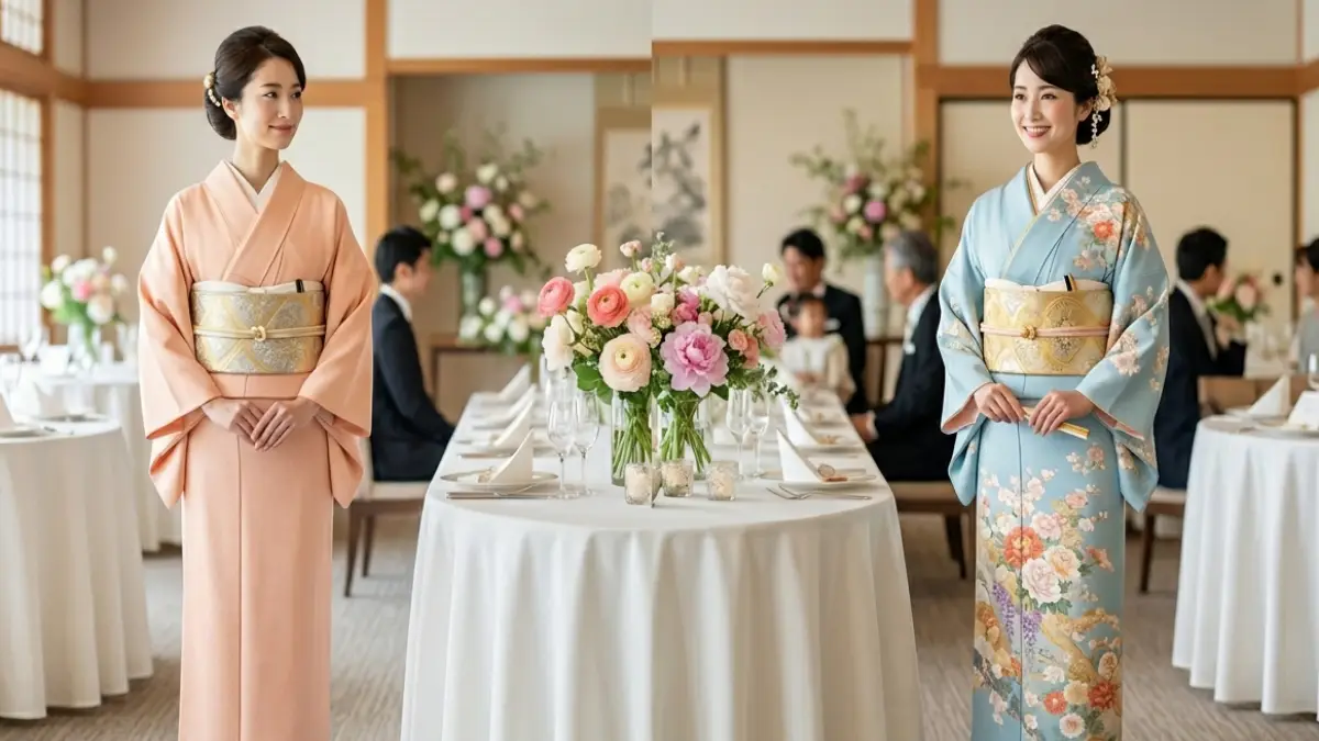 結婚式 着物色無地と訪問着の違いを比較する画像