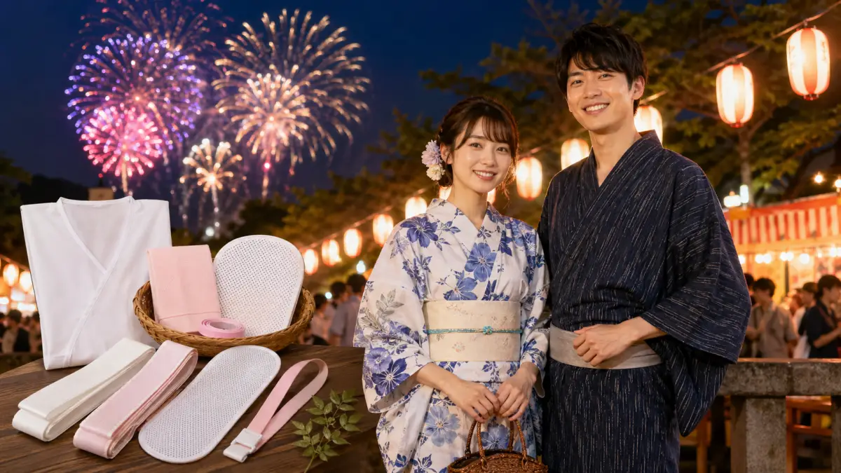 浴衣上どっちを正しく整えたうえで着崩れを防ぐ小物と着方の画像