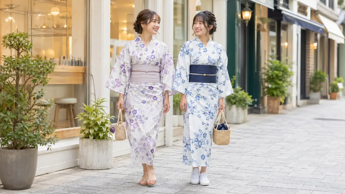 浴衣 靴 下駄以外としてサンダルとスニーカーを履く20代女性