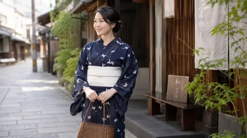 浴衣 蝶を大人っぽく上品に着る女性のコーデ