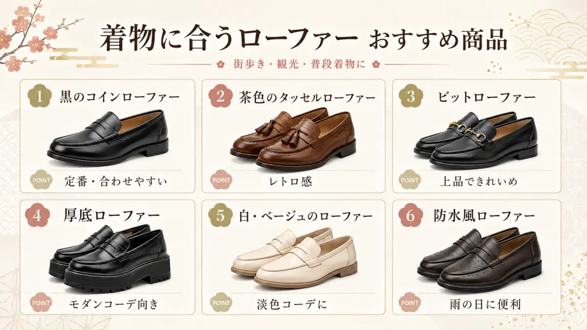 着物に合うローファーおすすめ商品 着物に合うローファーのおすすめ商品を6種類紹介する比較画像