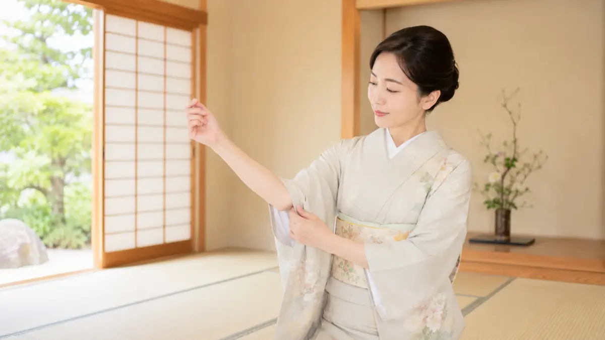 着物腕を上げる時に袖口や袂が見える理由を示す画像