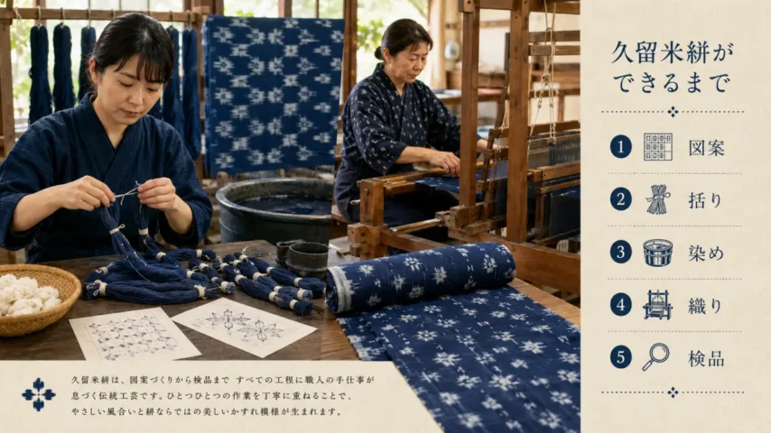 久留米絣はなぜ高いのかを手仕事と工程で説明する画像