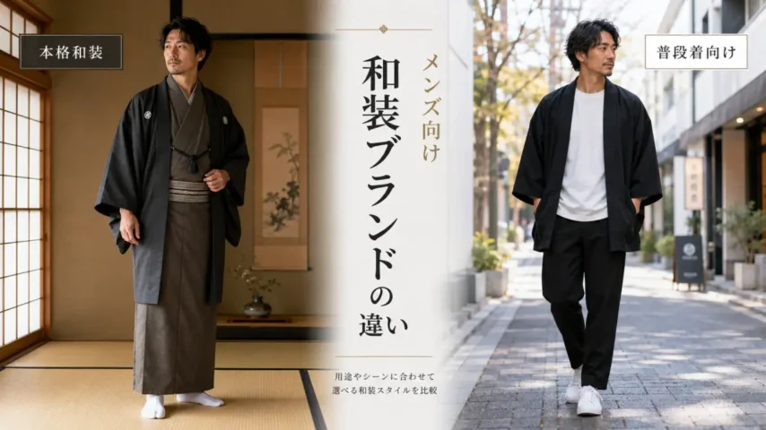 和洋折衷メンズブランドと和装ブランドの違いを比較する男性コーデ