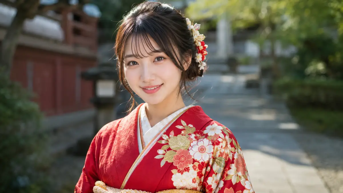 赤い振袖が似合う人のイメージ 成人式着物 赤系が似合う日本人女性の振袖イメージ