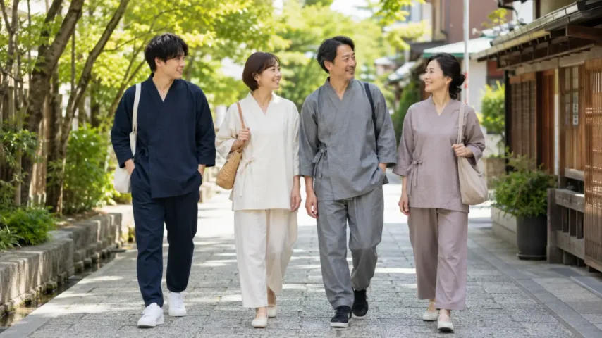 作務衣 普段着おかしいの結論として自然に着こなす日本人男女のイメージ