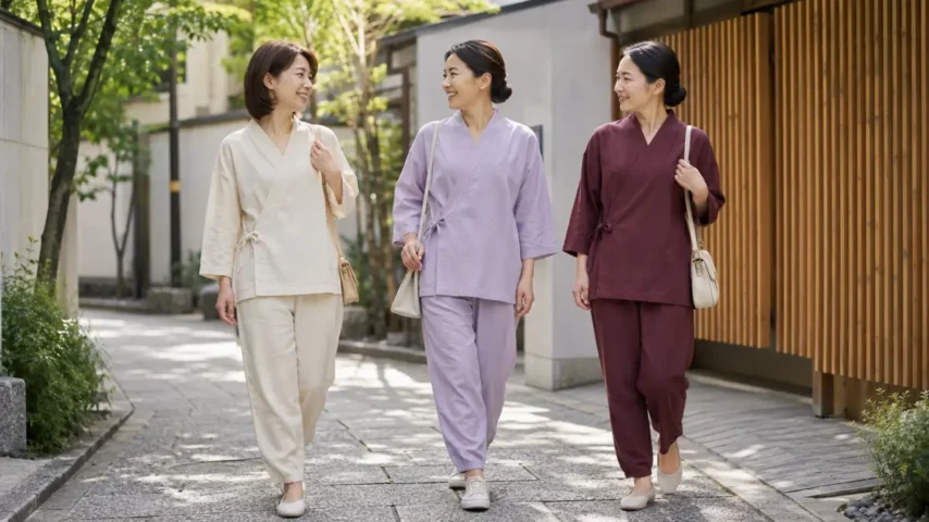 作務衣 普段着おかしいと悩む女性向けに30代40代の日本人女性が自然に着こなすイメージ
